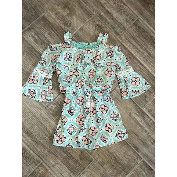6/6X‎ Aqua Navy & Orange Shorts Romper - Picture 1 of 5